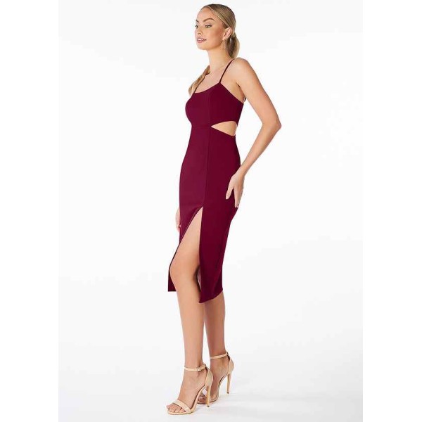 AZ Occasions Midi Stretch Crepe Dress with Side Cutouts and Slit