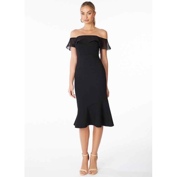 AZ Occasions Off the Shoulder Stretch Crepe Fit and Flare Midi Dress