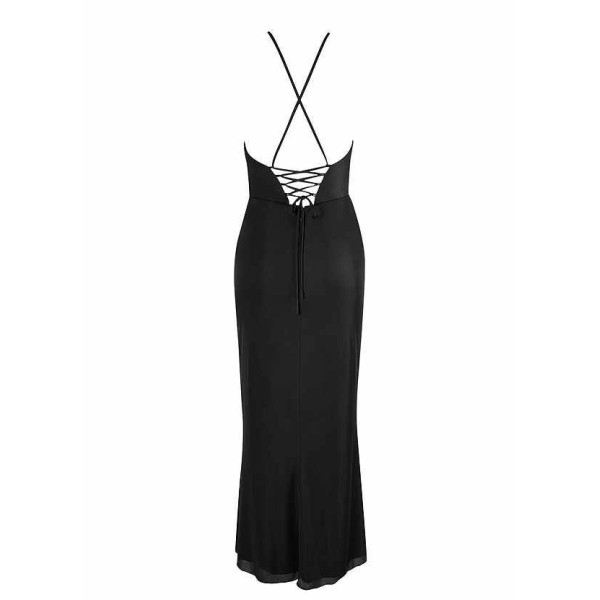 AZ Occasions Midi Mesh Halter Dress with Lace Up Back