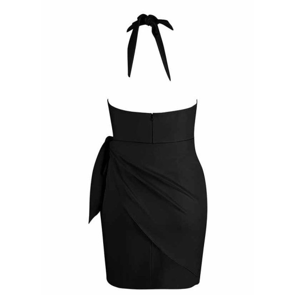AZ Occasions Halter Stretch Crepe Dress with Mini Wrap Skirt